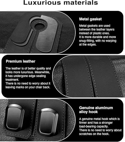 Leather Car Seat Headrest Hook (Pack of 2) – Double Hook Car Hanger for Bags, Purse, Grocery & Essentials | Premium Car Seat Organizer (Black)