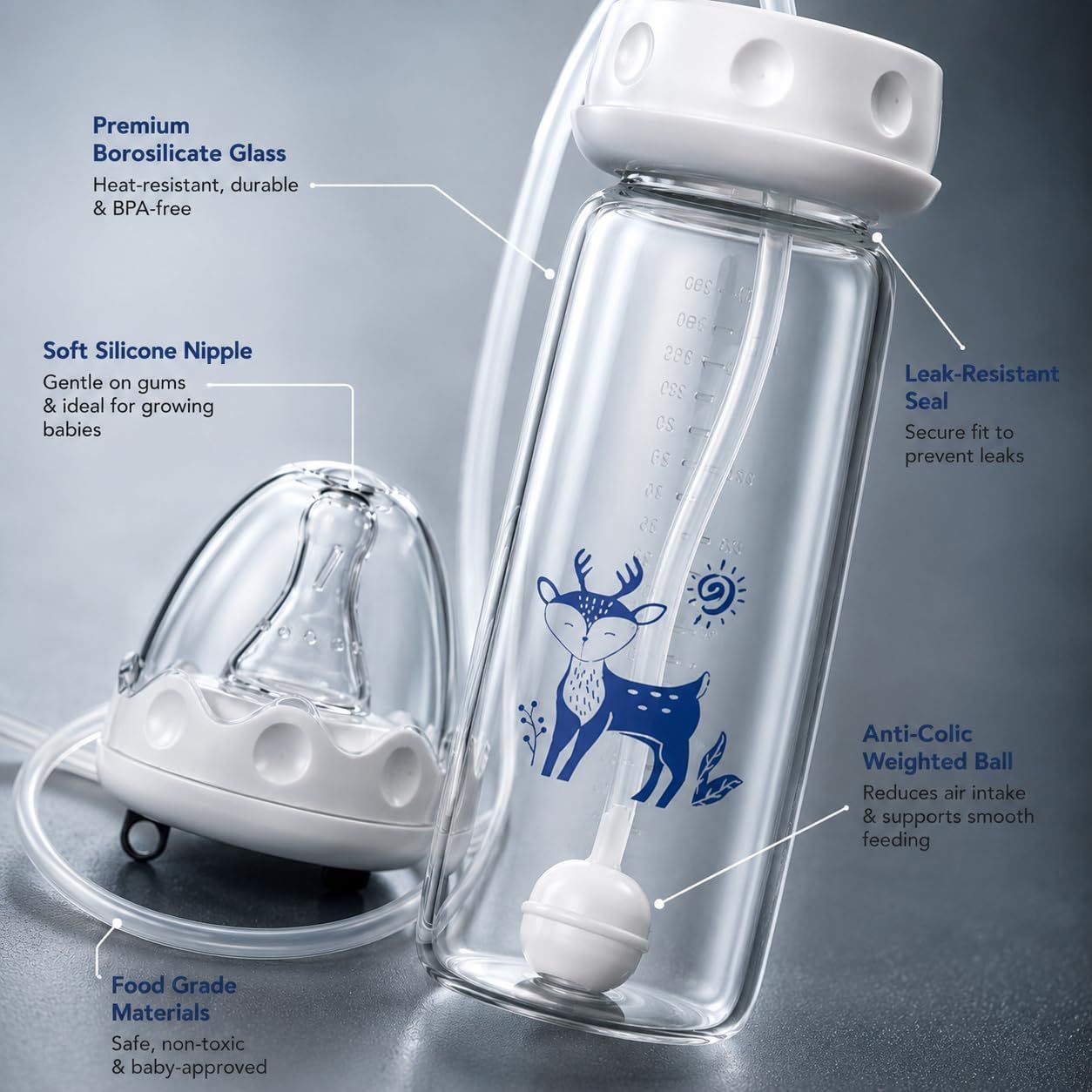 Baby Feeding Bottle with Weighted Straw