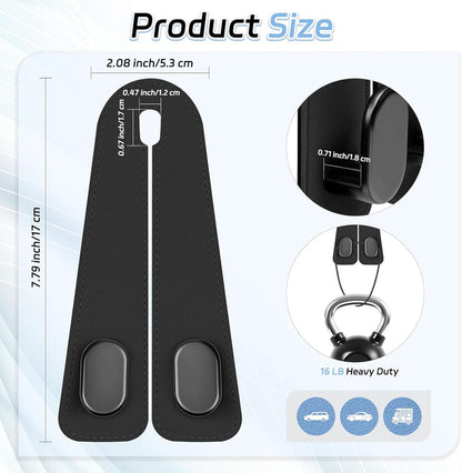 Leather Car Seat Headrest Hook (Pack of 2) – Double Hook Car Hanger for Bags, Purse, Grocery & Essentials | Premium Car Seat Organizer (Black)